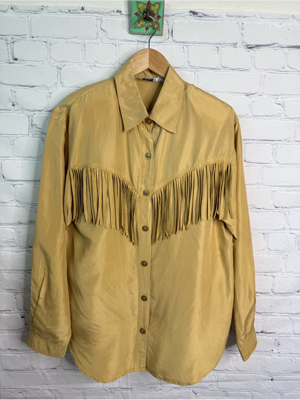 FIJI SPORT Vintage Silk Western Shirt Small Gold